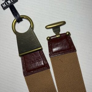 Mix It Brown Elastic‎ Belt S/M Ring Buckle Stretch Cinch Waist 34” Vintage Style